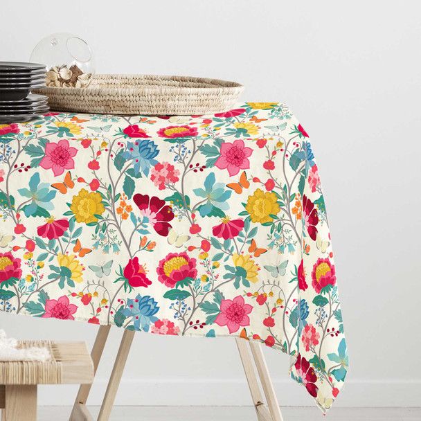 Water / Stain Resistant Indoor Tablecloth - Midsummer Morning Floral - Available in 7 Lengths