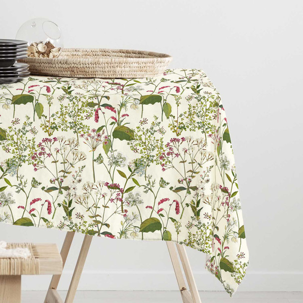 Water / Stain Resistant Indoor Tablecloth - Welsh Meadow Cream Floral - Available in 7 Lengths