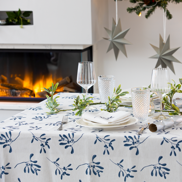 Luxury Christmas Linen-Like Tablecloth - Mistletoe White - Available in 7 Sizes