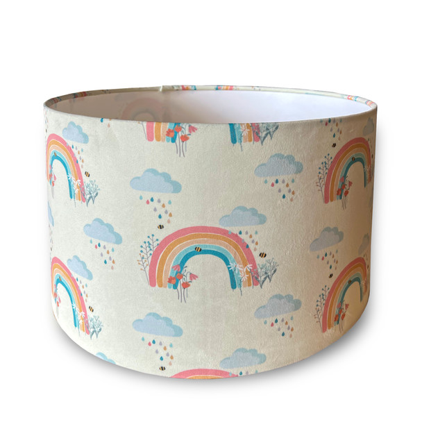 Cute Children's Soft-Touch Velvet Lampshade - Available for Ceiling Light, Standard Lamp or Table Lamp - Bee a Rainbow Cream