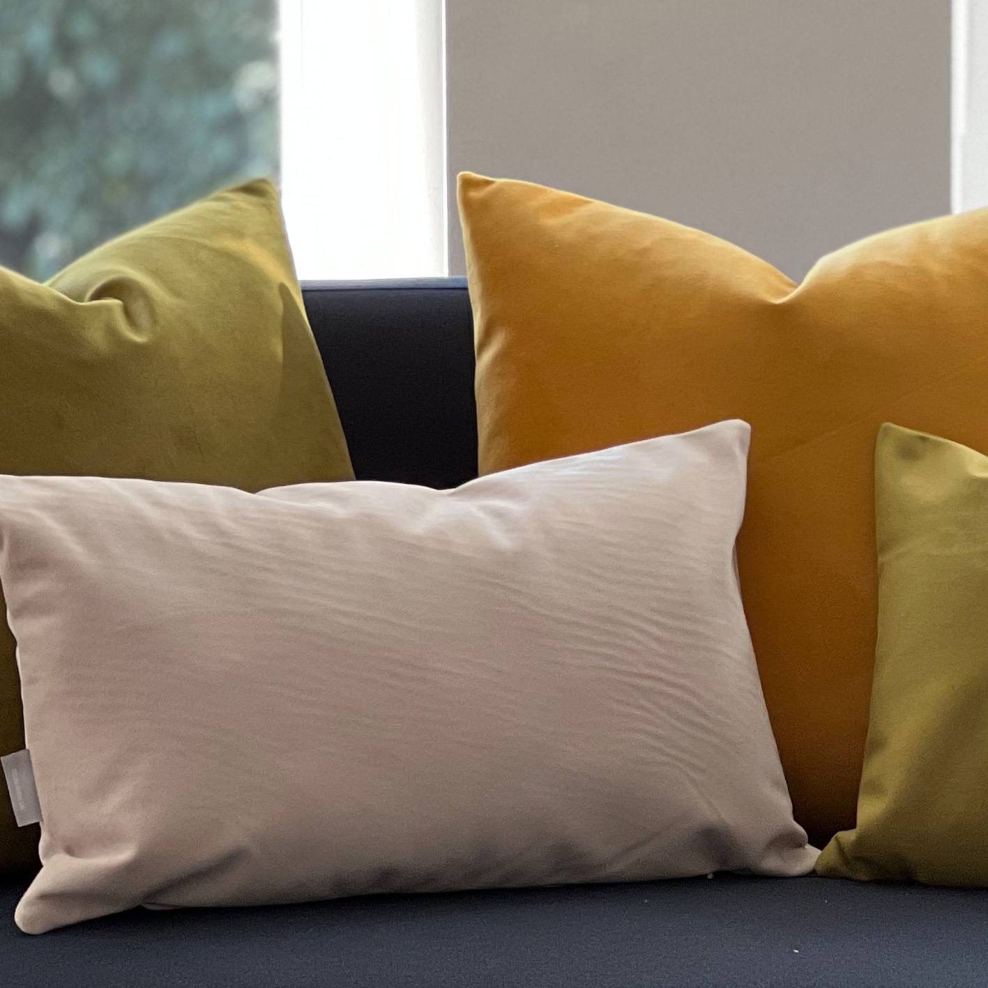 Mustard, Cream and Olive Green Cushions.