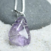 Custom Tumbled Lavender Amethyst Wire Wrapped Stone Necklace - Choose Sterling Silver Chain or Leather Cord - Quantity of 1