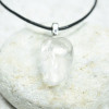 Custom Tumbled Clear Crystal Quartz Stone Necklace - Choose Sterling Silver Chain or Leather Cord - Quantity of 1