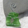 Silver Leaf Charm on a Surf Tumbled Sea Glass Ornament - Choose Your Color Sea Glass Frosted, Green, and Brown - Made to Order