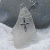 Christian Cross on a Surf Tumbled Sea Glass Ornament - Choose Your Color Sea Glass Frosted,  Green, and Brown - Made to Order