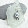 Unicorn Charm Wire Wrapped on a Surf Tumbled Sea Glass Ornament - Choose Your Color Sea Glass Frosted, Green, and Brown - Made to Order