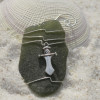 Dagger Charm on a Surf Tumbled Sea Glass Ornament - Choose Your Color Sea Glass Frosted, Green, and Brown - Made to Order