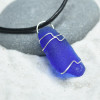 Surf Tumbled Cobalt Blue Sea Glass Wire Wrapped Pendant and Necklace - Choose Sterling Silver Chain or Leather Cord - Made to Order