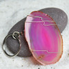Wire Wrapped Pink Agate Slice Key Ring