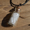 Snow Quartz Stones in a Glass Vial on a Leather Cord Necklace