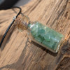 Green Quartz Quartz Stones in a Glass Vial on a Leather Cord Necklace