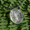 Crystal Quartz Palm Stone Hand Wire Wrapped on a Leather Thong Necklace