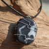 Marble Zebra Jasper Palm Stone Hand Wire Wrapped on a Leather Thong Necklace - Made to Order