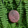 Rhodonite Palm Stone Hand Wire Wrapped on a Leather Thong Necklace