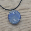 Blue Aventurine Palm Stone Hand Wire Wrapped on a Leather Thong Necklace