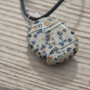 Dalmatian Jasper Palm Stone Hand Wire Wrapped on a Leather Thong Necklace