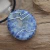 Sodalite Palm Stone Hand Wire Wrapped on a Leather Thong Necklace