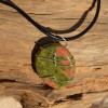 Unakite Jasper Palm Stone Hand Wire Wrapped on a Leather Thong Necklace