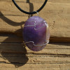 Amethyst Palm Stone Hand Wire Wrapped on a Leather Thong Necklace