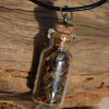 Gold Tiger's Eye Stones in a Glass Vial on a Leather Cord Necklace