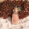 Peach Quartz Quartz Stones in a Glass Vial on a Leather Cord Necklace 