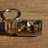 Gold Tiger's Eye Stones in a Glass Vial Keychain