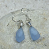 Pair of Surf Tumbled Dangling Cornflower Blue Sea Glass Earrings - (1 Set) - Made to Order