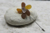 Brown and Frosted White Sea Glass Flower Lapel Pin or Brooch