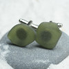 Surf Tumbled Olive Green Sea Glass Cufflinks