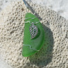Sea Glass Necklace with a Silver Leaf Charm - Choose the Color - Frosted, Green, Brown, or Aqua - Made to Order