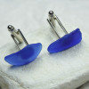 Cobalt Blue Sea Glass Cufflinks Handmade - 1 Set - Made to Order