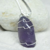 Custom Tumbled Amethyst Stone Wire Wrapped Necklace - Choose Sterling Silver Chain or Leather Cord - Quantity of 1