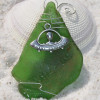 Alien UFO Charm on a Surf Tumbled Sea Glass Ornament - Choose Your Color Sea Glass Frosted, Green, and Brown - Made to Order