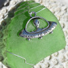 Alien UFO Charm on a Surf Tumbled Sea Glass Ornament - Choose Your Color Sea Glass Frosted, Green, and Brown - Made to Order