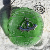 Alien UFO Charm on a Surf Tumbled Sea Glass Ornament - Choose Your Color Sea Glass Frosted, Green, and Brown - Made to Order