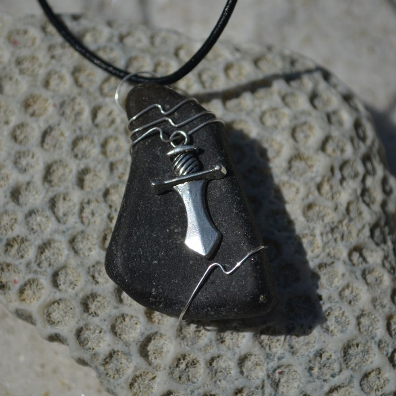 Custom Handmade Genuine Sea Glass Necklace with a Silver Dagger Charm - Choose the Color - Frosted, Green, Brown, or Aqua