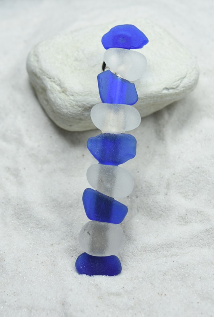 Genuine Surf Tumbled Blue and White Sea Glass French Barrette Hair Clip 4" or 100 mm Length - Quantity of 1