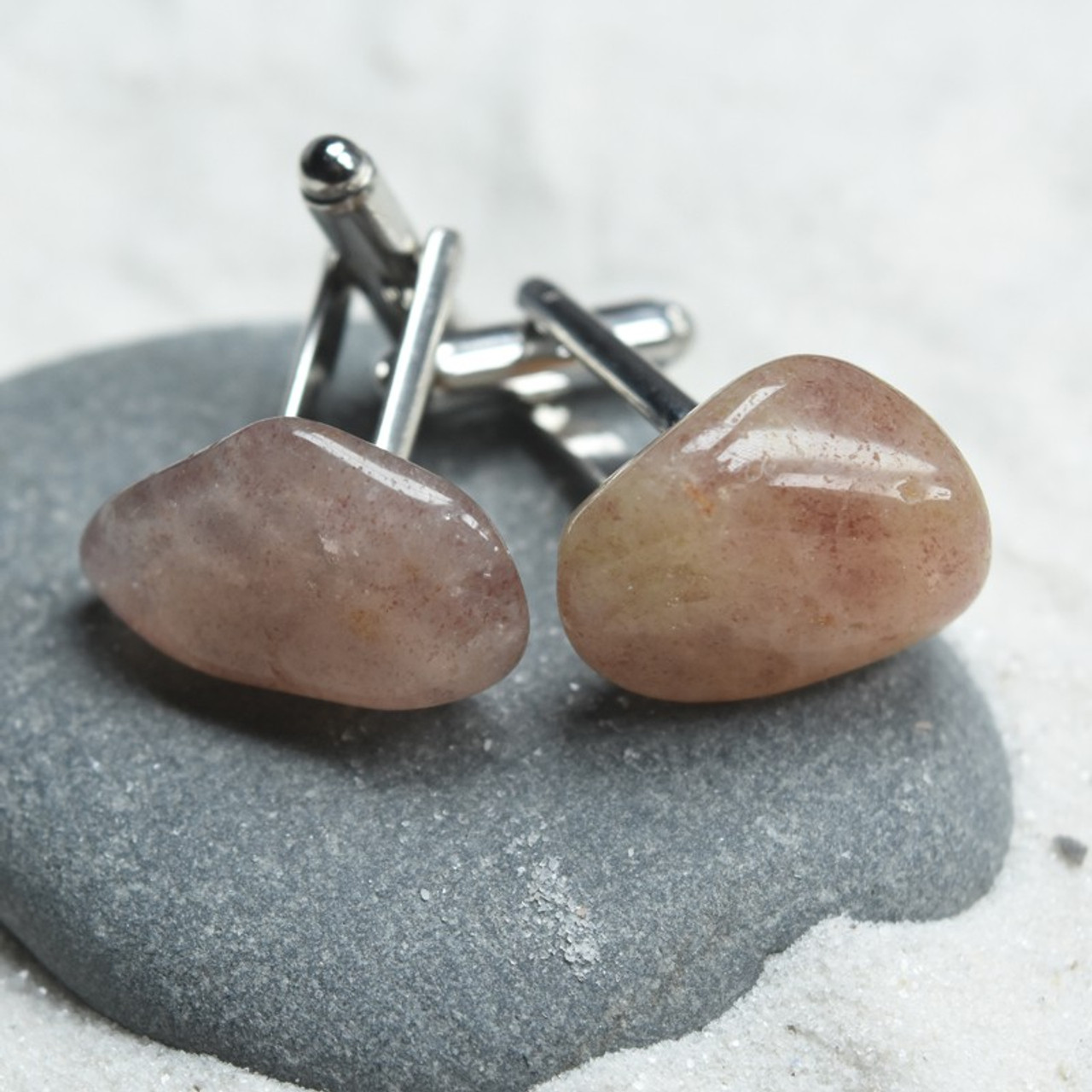 Custom Red Aventurine Stone Cufflinks Handmade - 1 Set