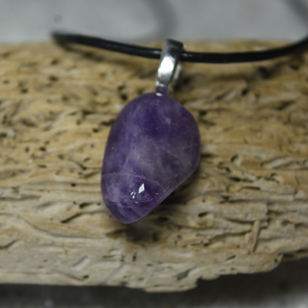 Custom Tumbled Amethyst Stone Necklace - Choose Sterling Silver Chain or Leather Cord - Quantity of 1