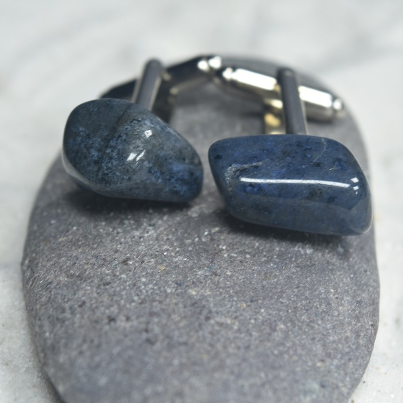 Custom Dumortierite Stone Cufflinks Handmade - 1 Set