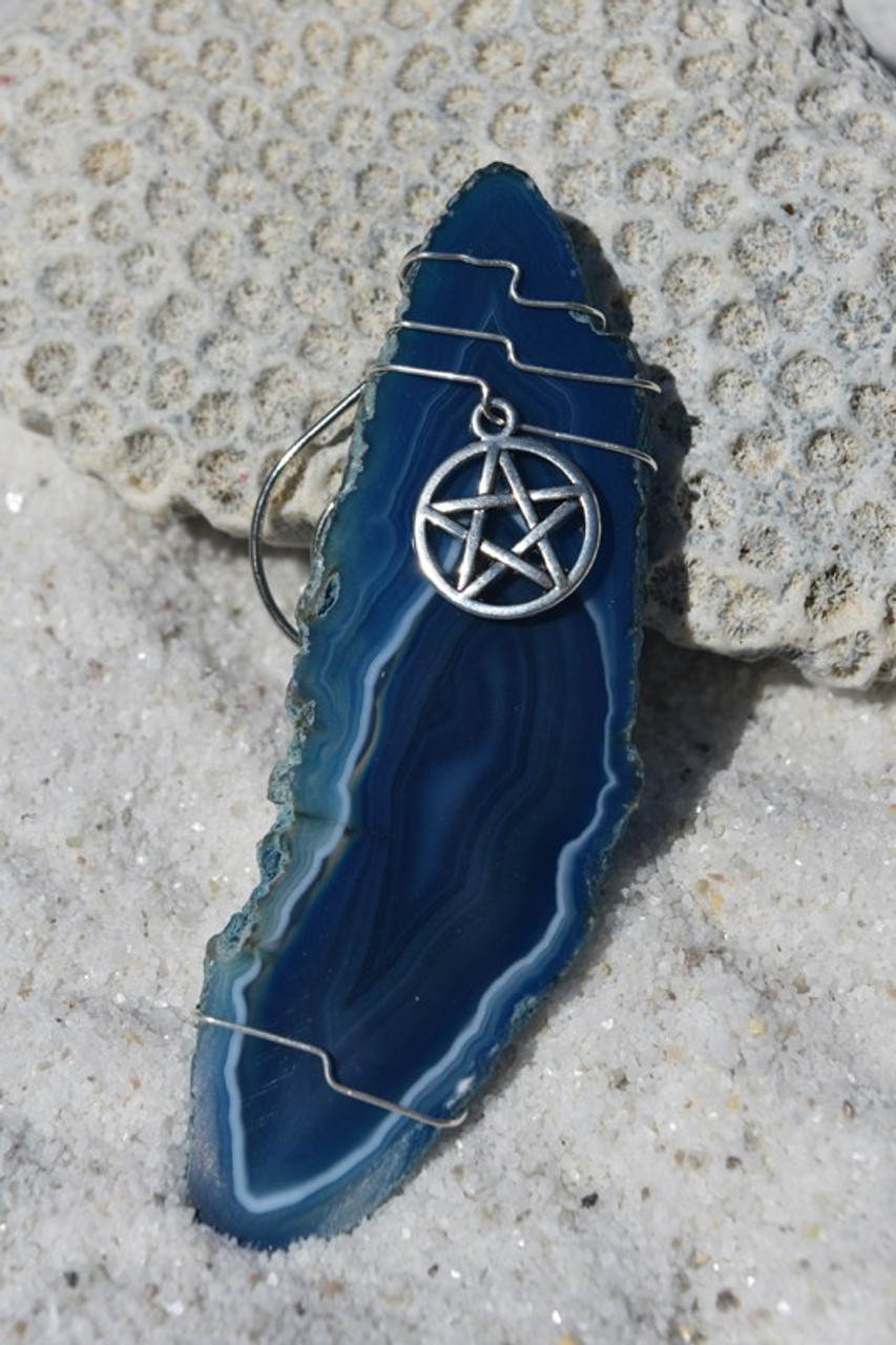  Handmade Agate Slice Ornament with Silver Pentagram Charm - Choose Your Agate Slice Color - Made to Order