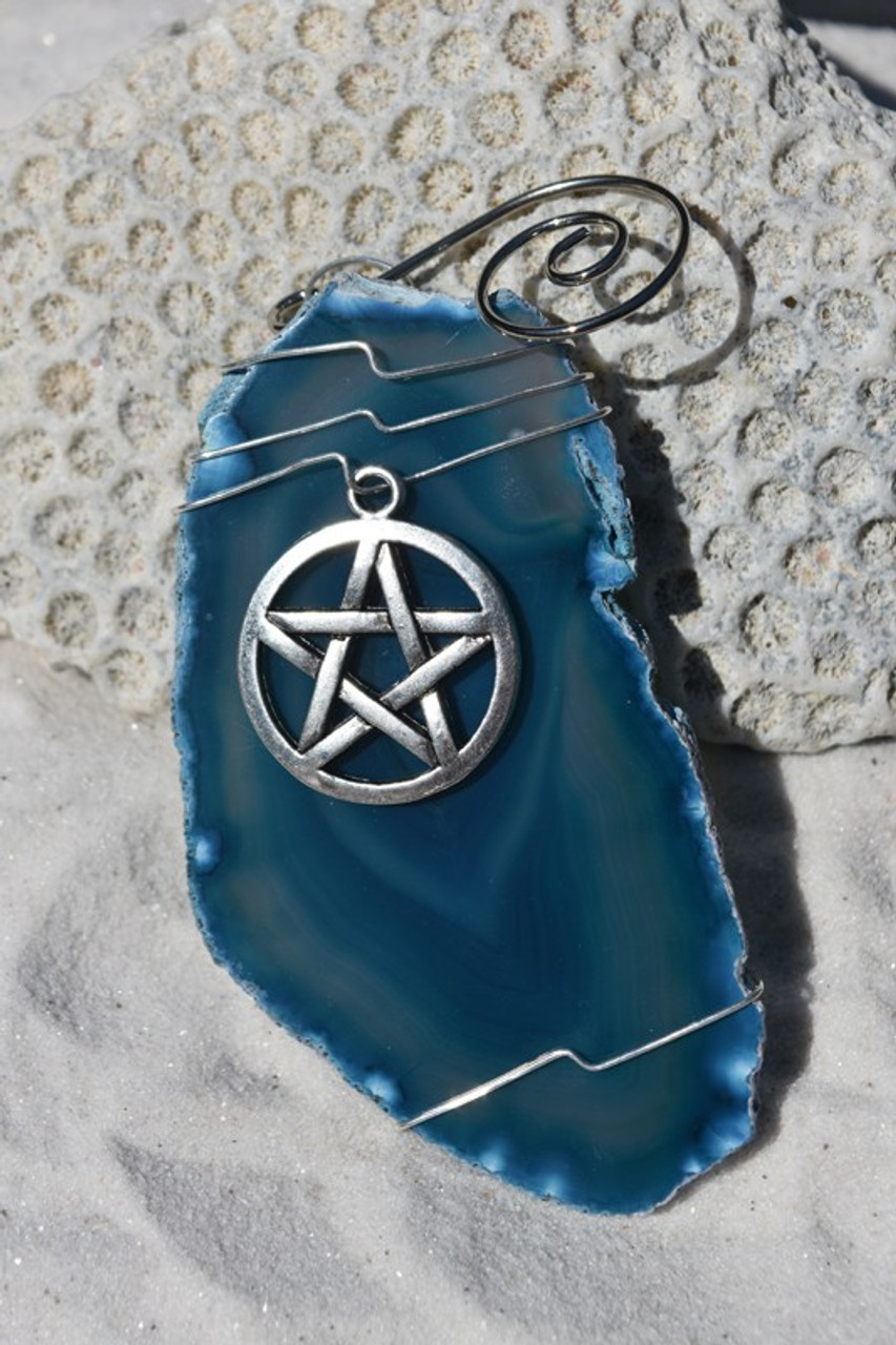  Handmade Agate Slice Ornament with Silver Pentagram Charm - Choose Your Agate Slice Color - Made to Order