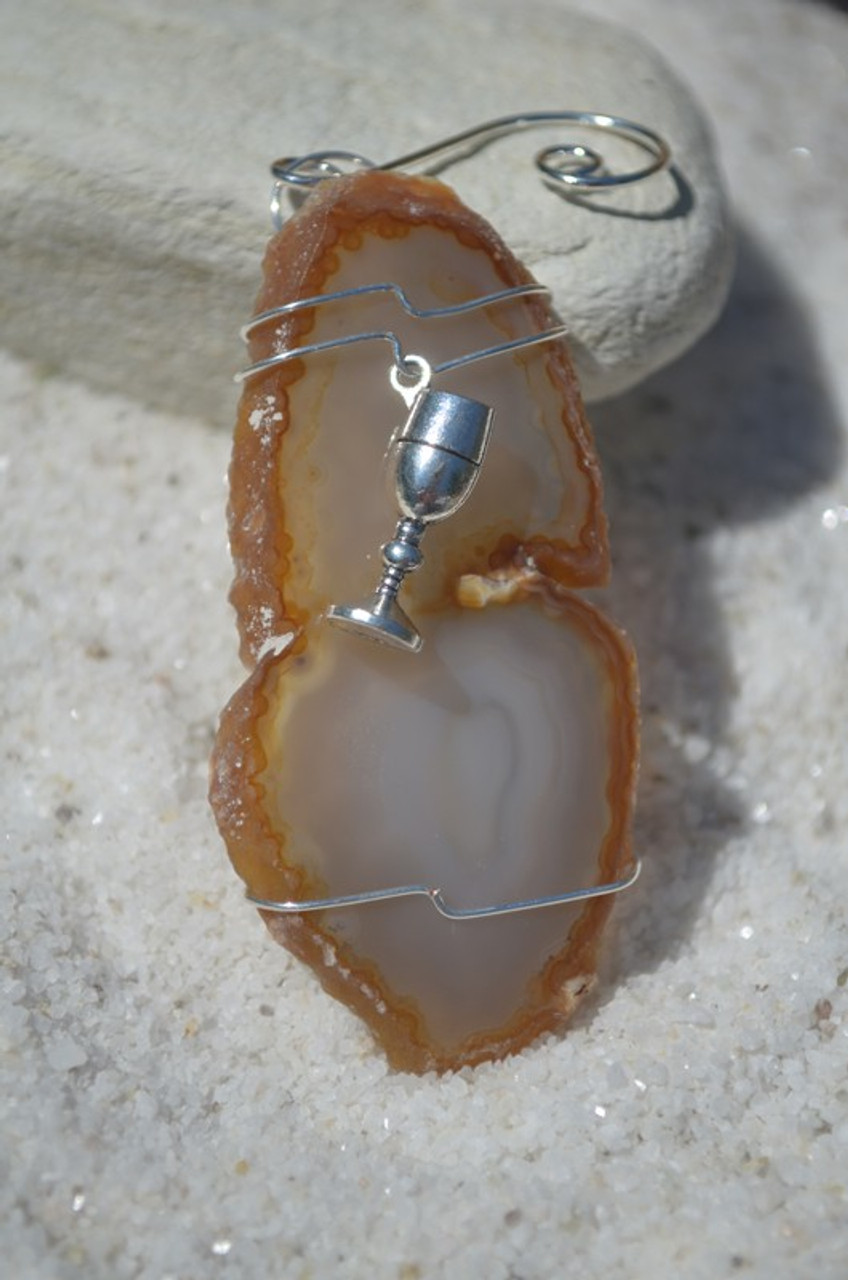 Custom Handmade Agate Slice Ornament with Silver Wiccan Chalice Charm - Choose Your Agate Slice Color