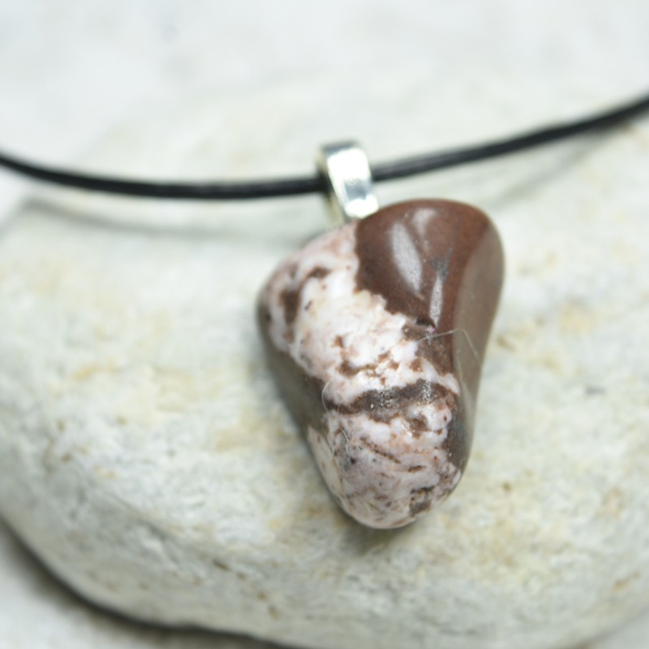 Custom Tumbled Brown Zebra Jasper Stone Necklace - Choose Sterling Silver Chain or Leather Cord - Quantity of 1