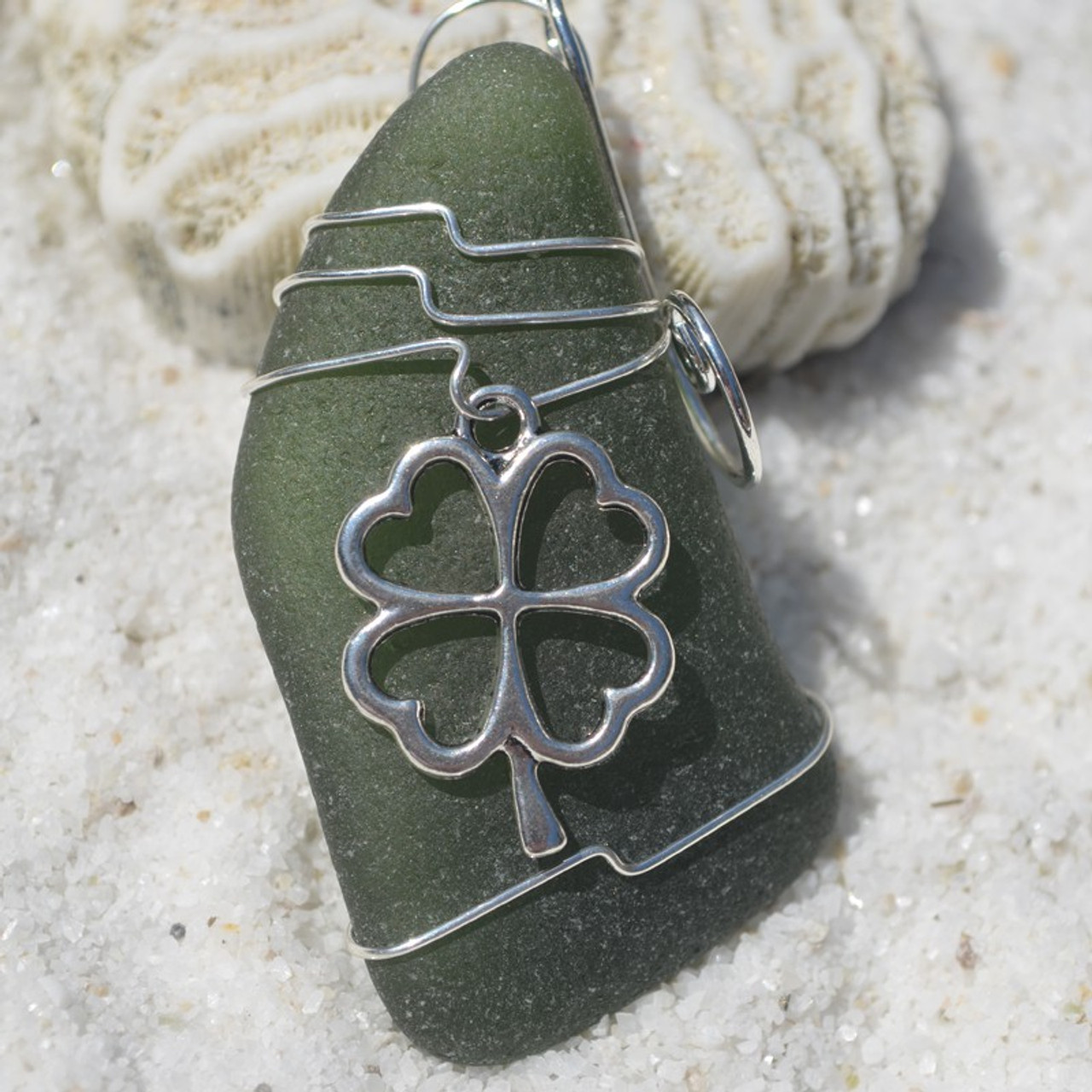 Shamrock on a Surf Tumbled Sea Glass Ornament - Choose Your Color Sea Glass Frosted, Green, and Brown - Made to Order