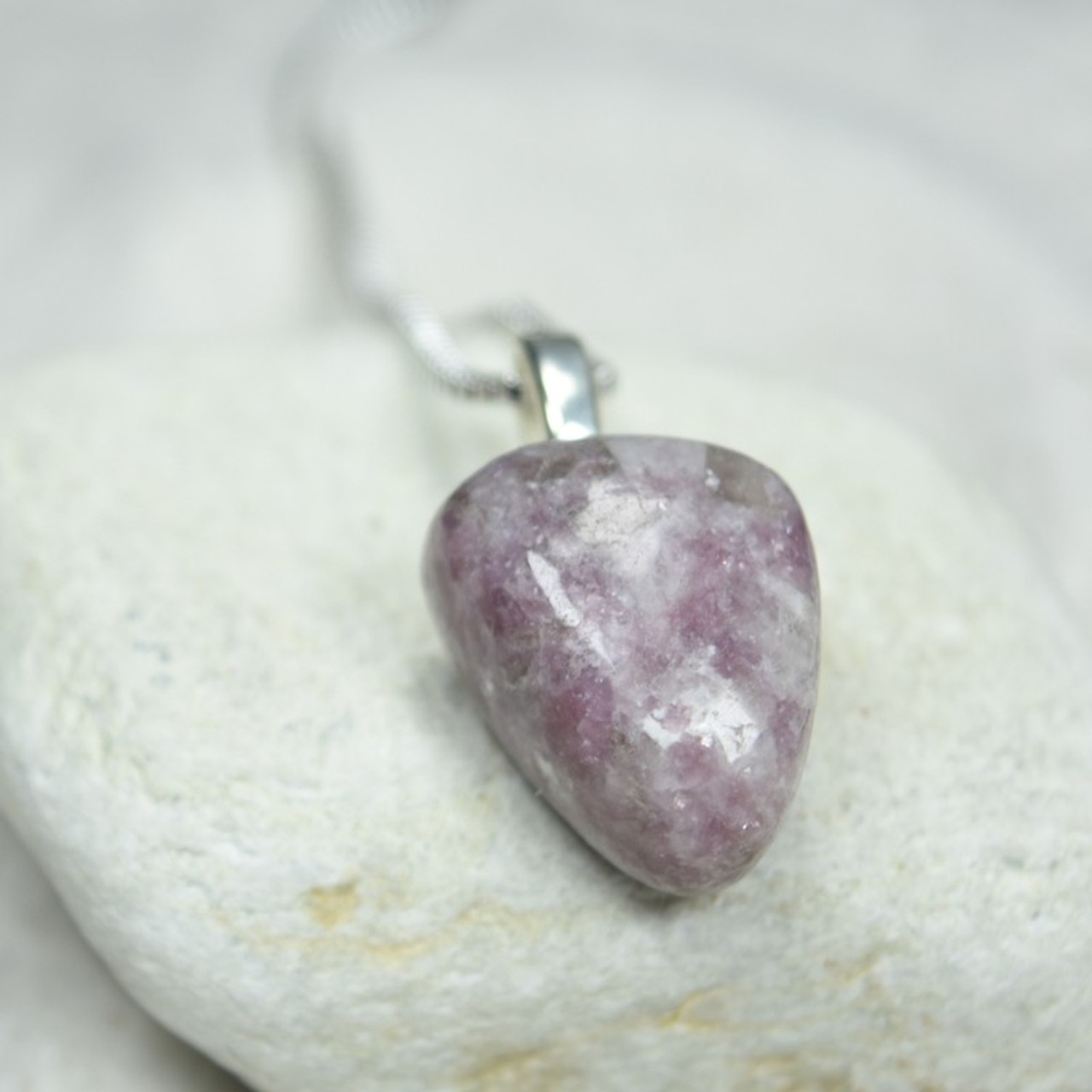 Custom Tumbled Lepidolite Stone Necklace - Choose Sterling Silver Chain or Leather Cord - Quantity of 1