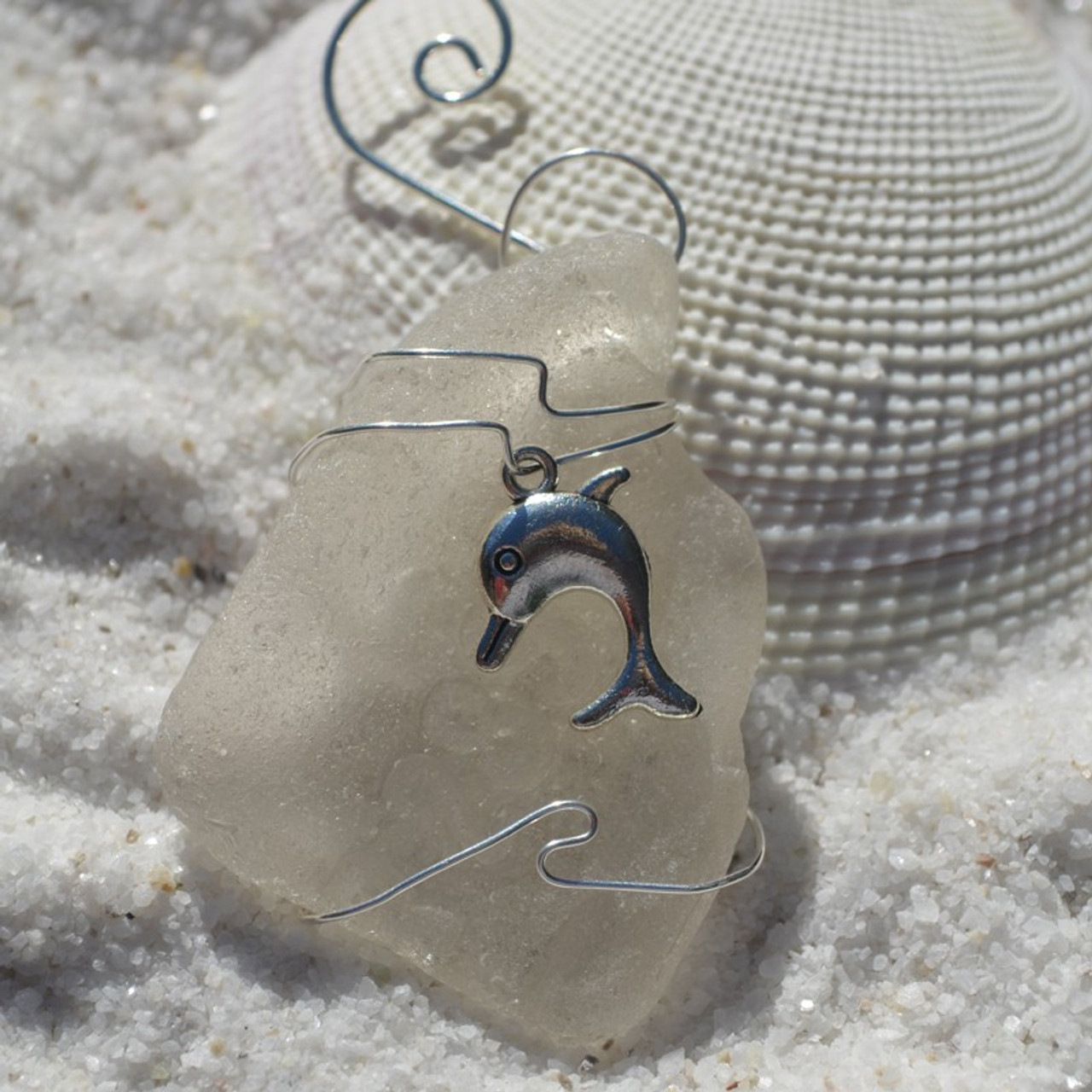 Surf Tumbled Sea Glass Dolphin Ornament - Choose Your Color Sea Glass Frosted, Olive Green, and Brown - Made to Order