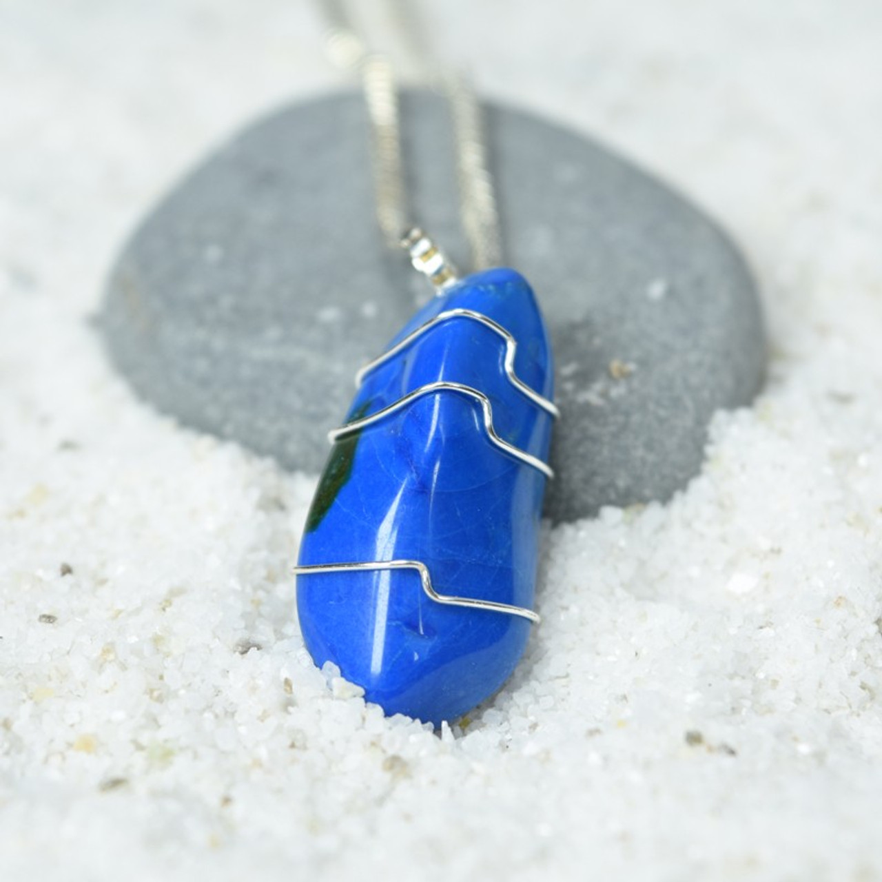 Wire Wrapped Blue Howlite Stone Pendant