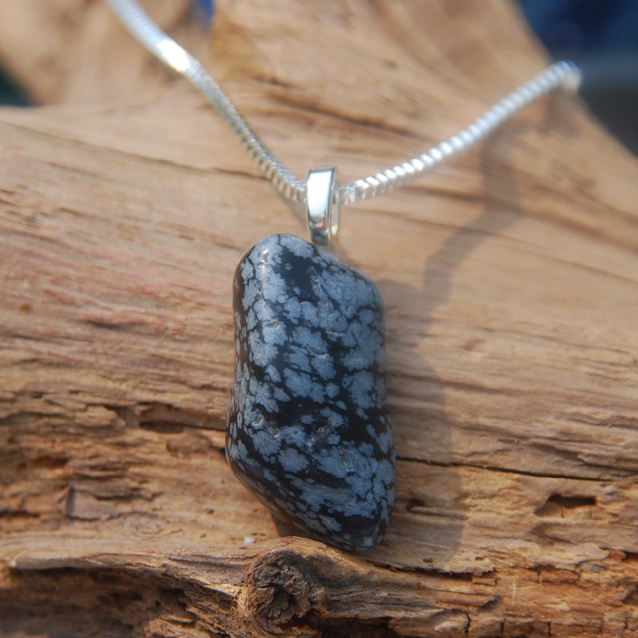 Tumbled Snowflake Obsidian Stone Necklace 