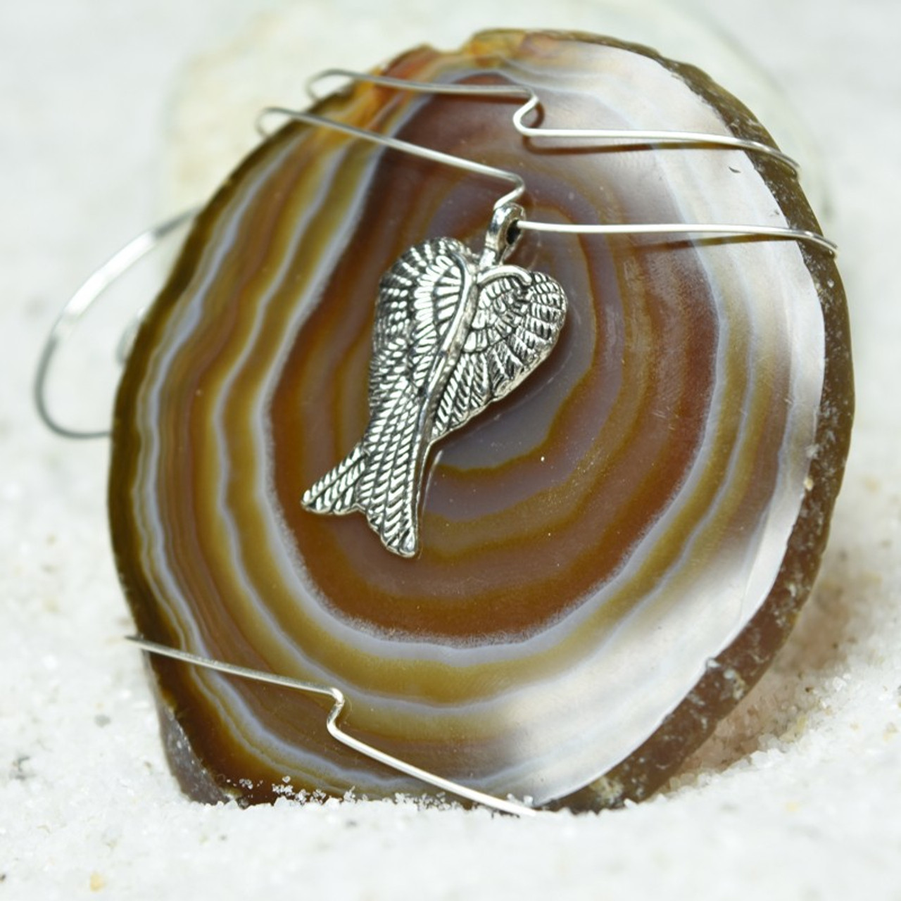 Wire Wrapped Agate Slice Ornament with Angel